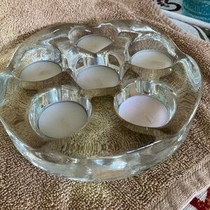 Vintage Pilgrim Hand Made Clear Wavy Crystal Glass 6 Hole Votive Candle Holder